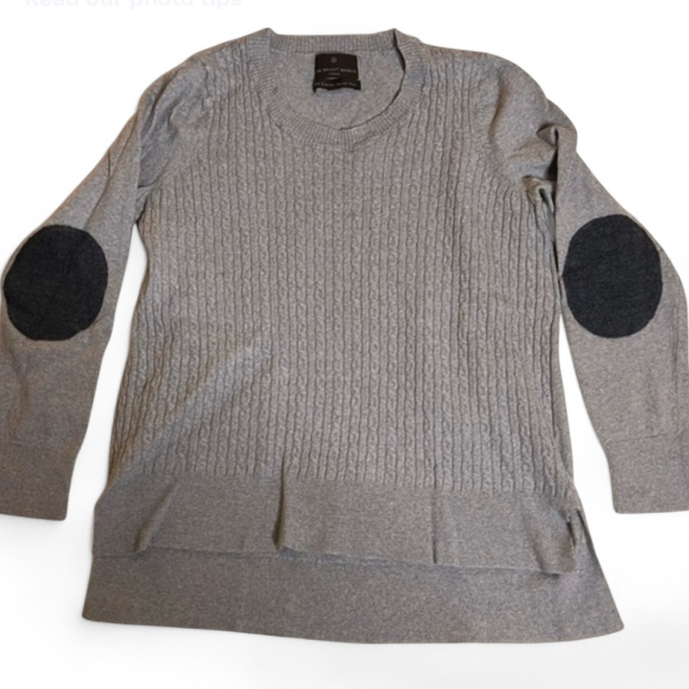 Fenn Wright Manson Merino Wool Grey Crew Neck Sweater Elbow Patches Size Small
